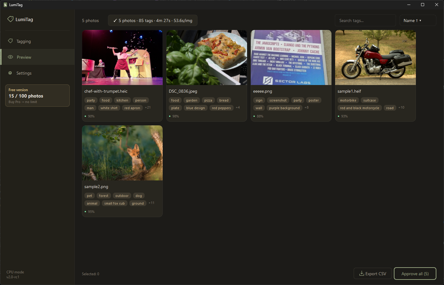 Lumitag — AI photo tagging results